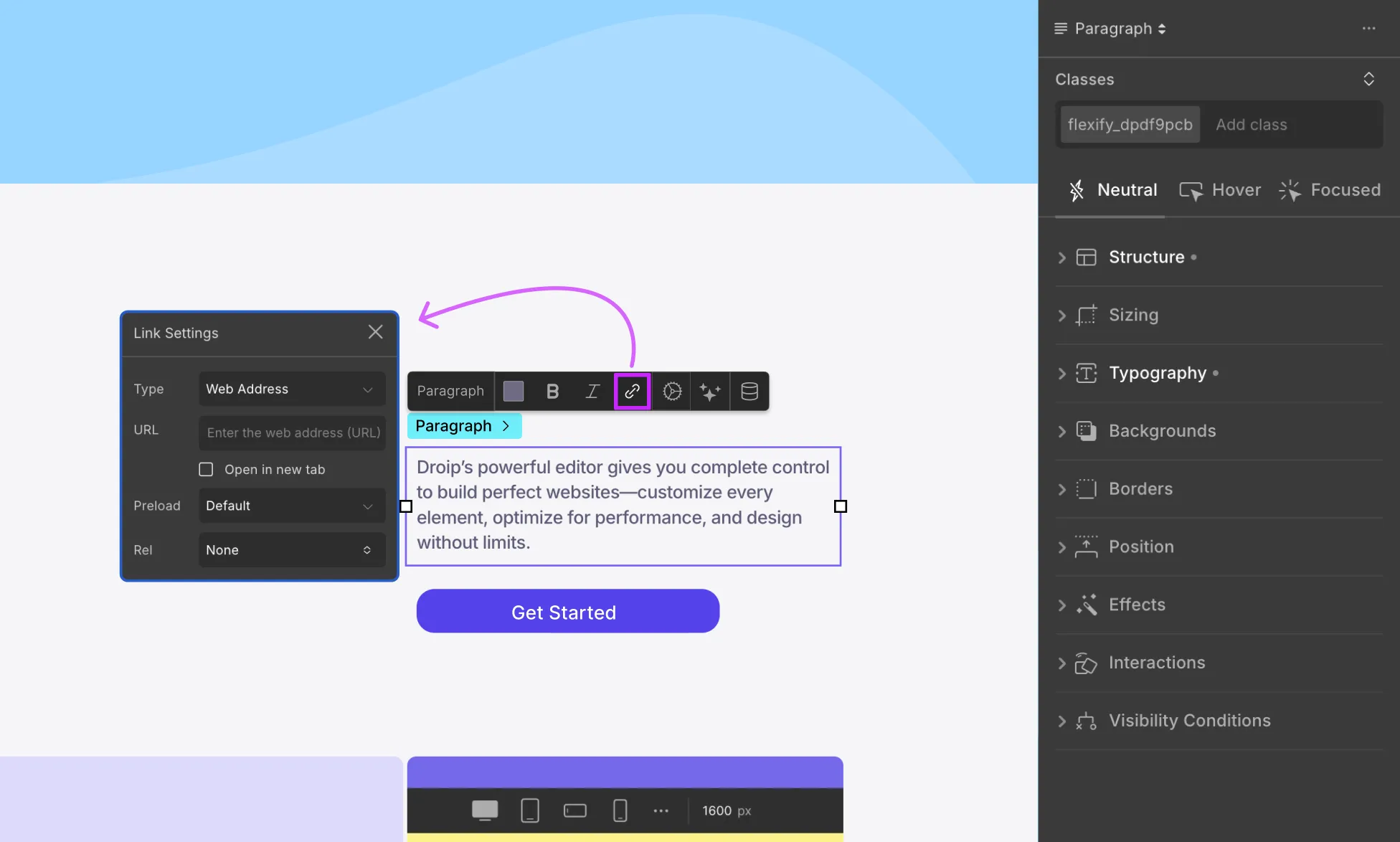 Link Settings in Paragraph