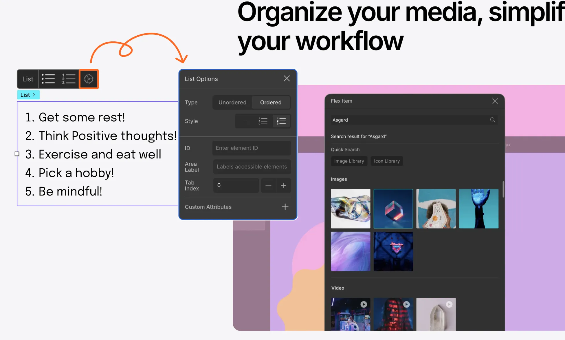 Adding content to list items in Droip