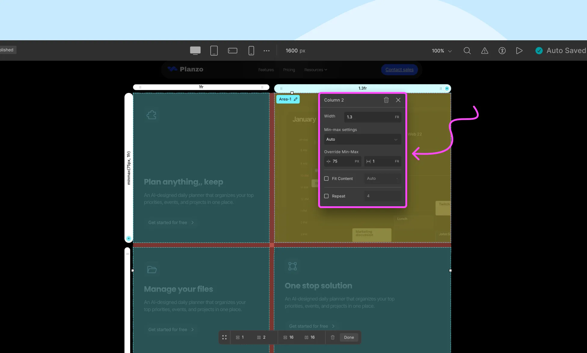 Individual Column Settings in Droip