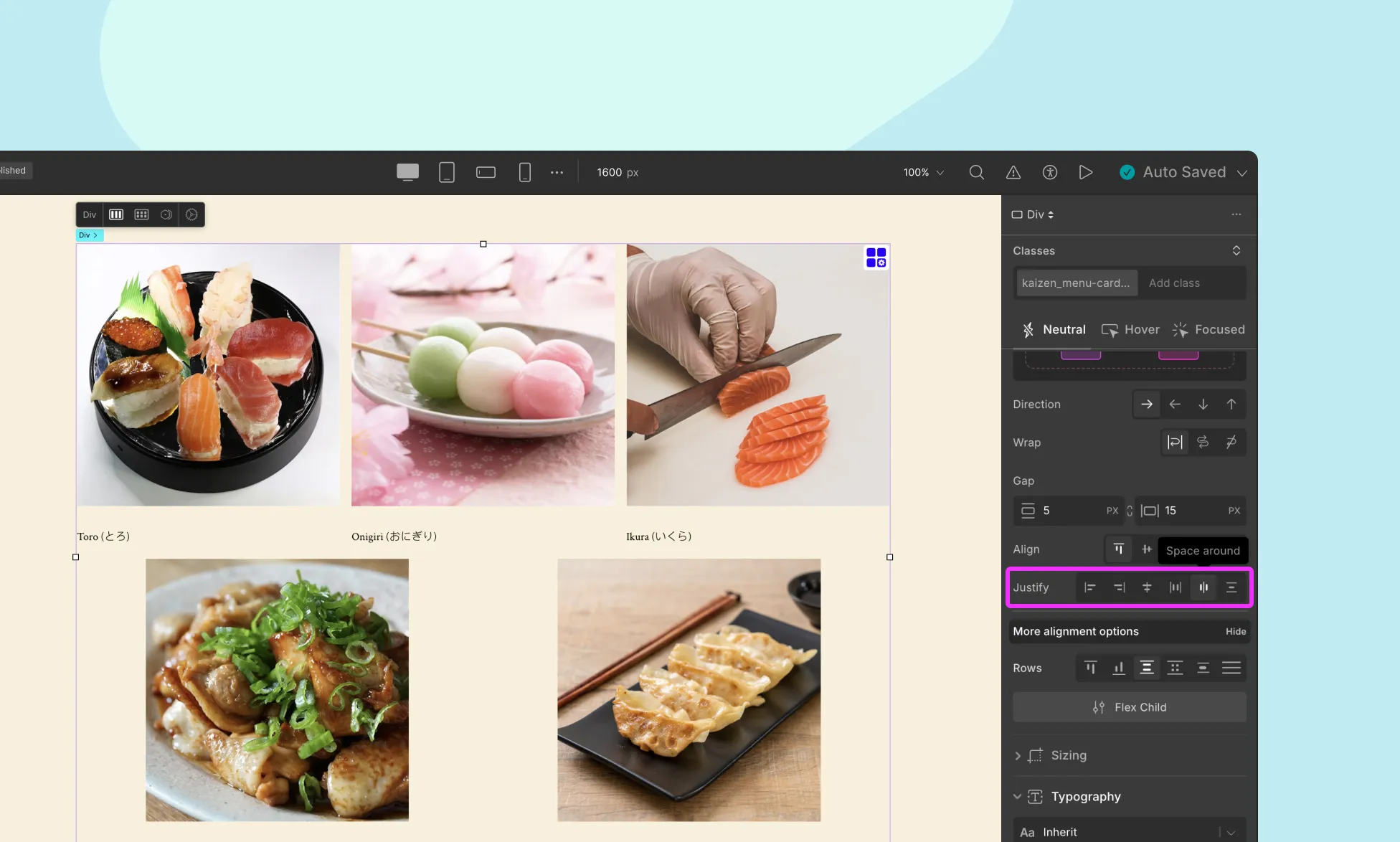 Justify Content in Droip
