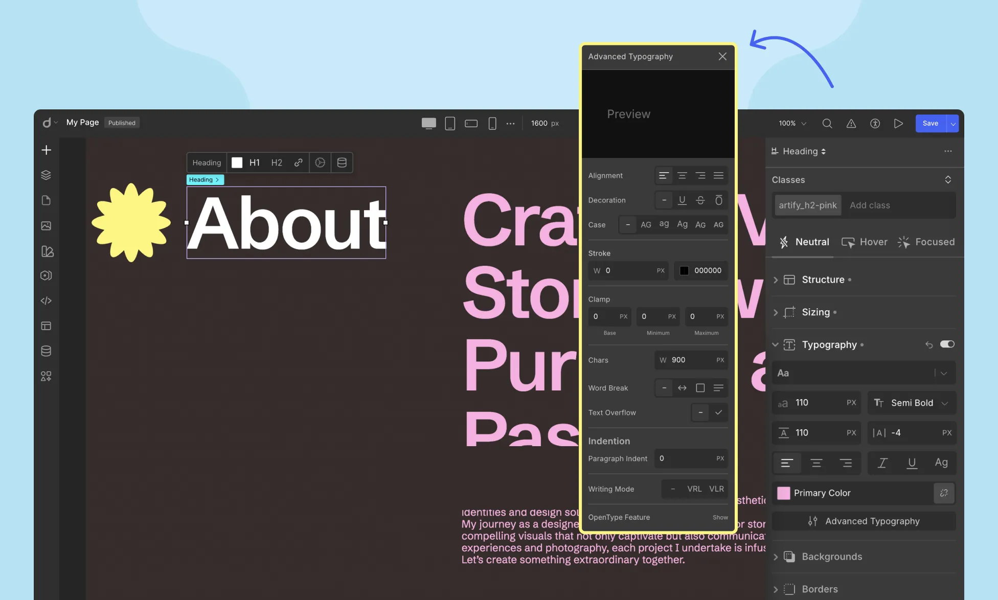 Advanced Typography in Droip