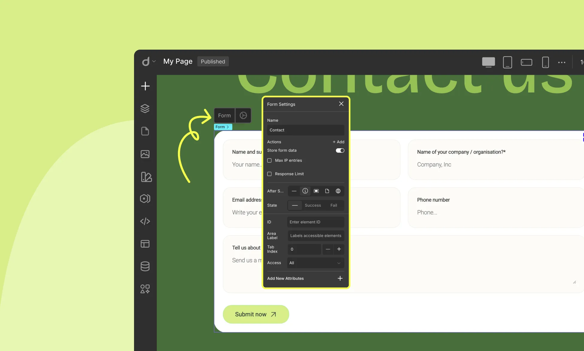 Form Settings in Droip