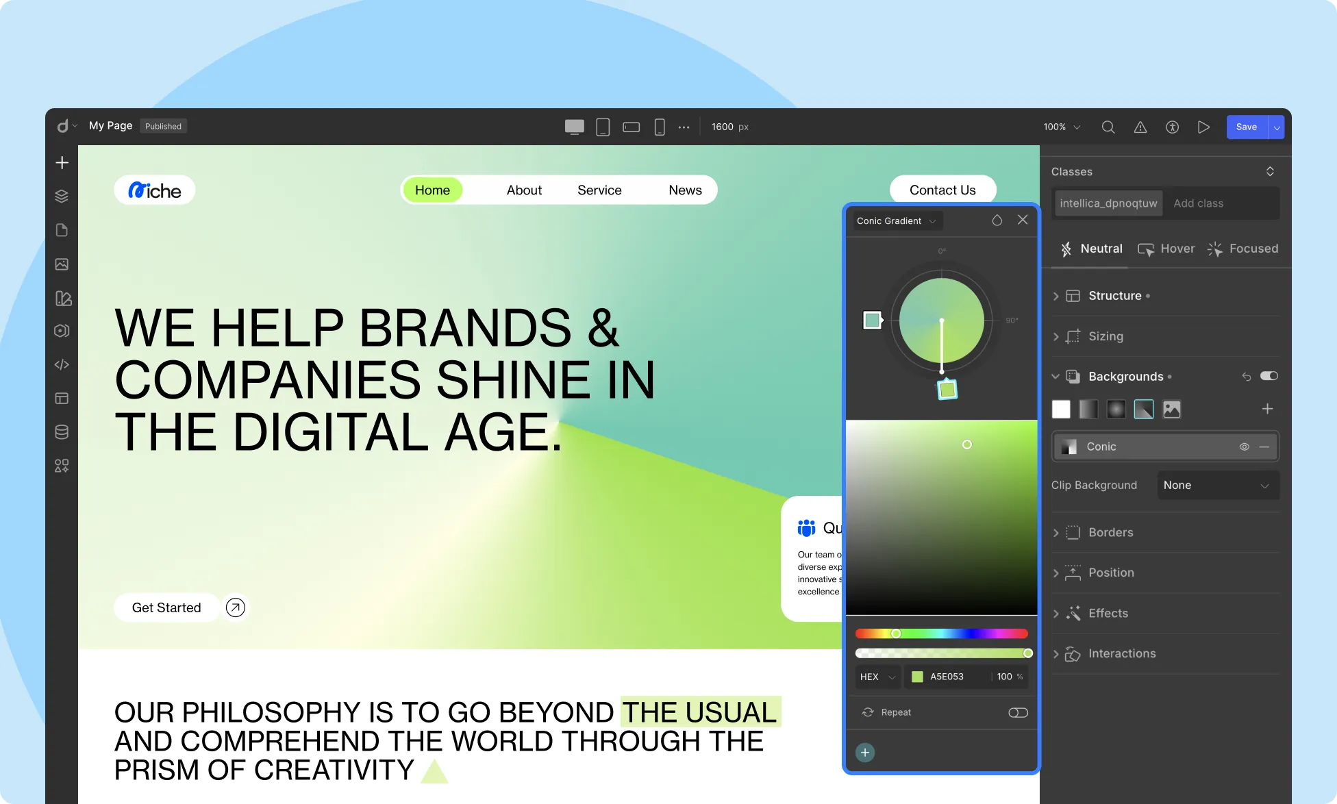 Conic Gradient Background in Droip