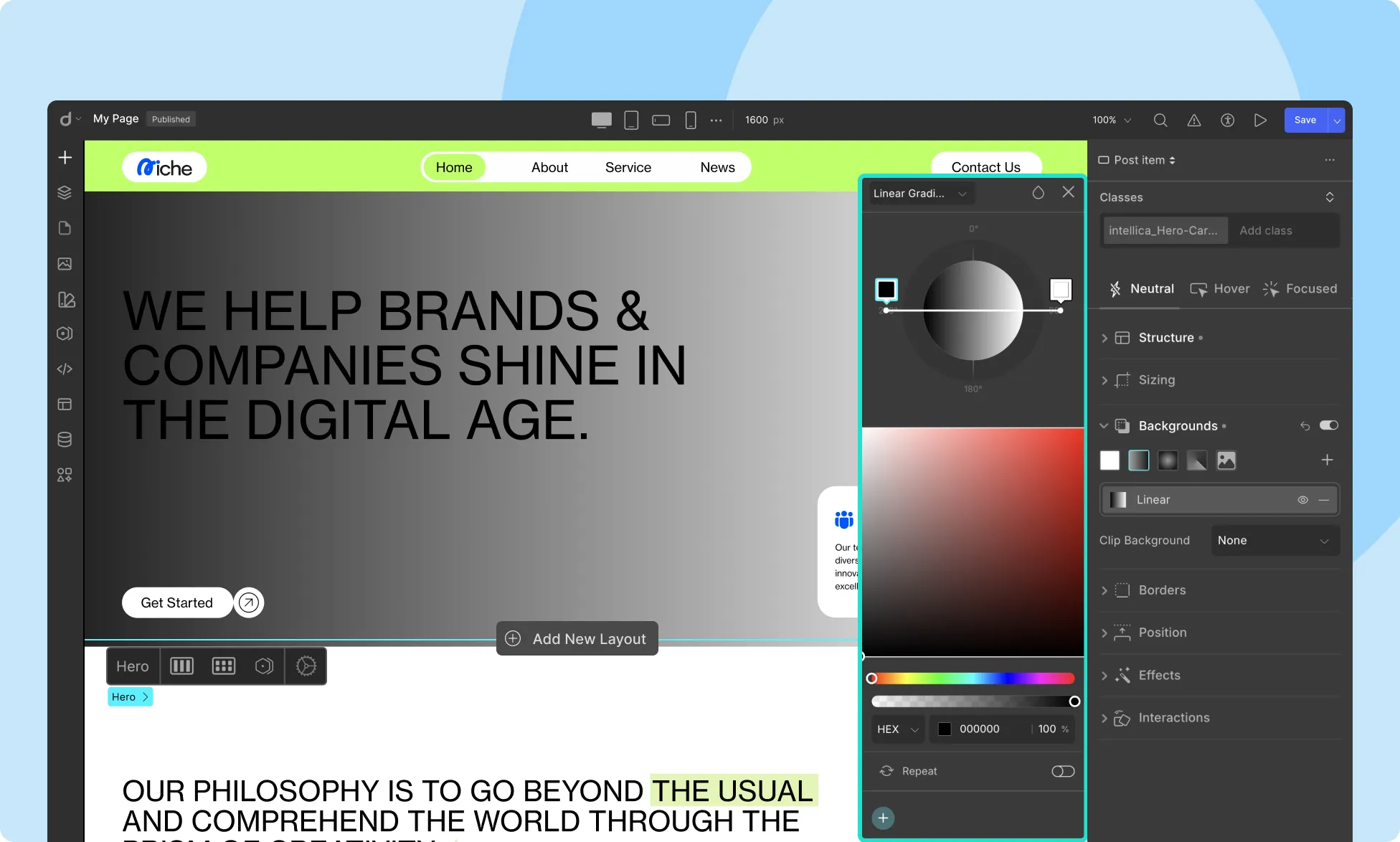 Linear Gradient Background in Droip