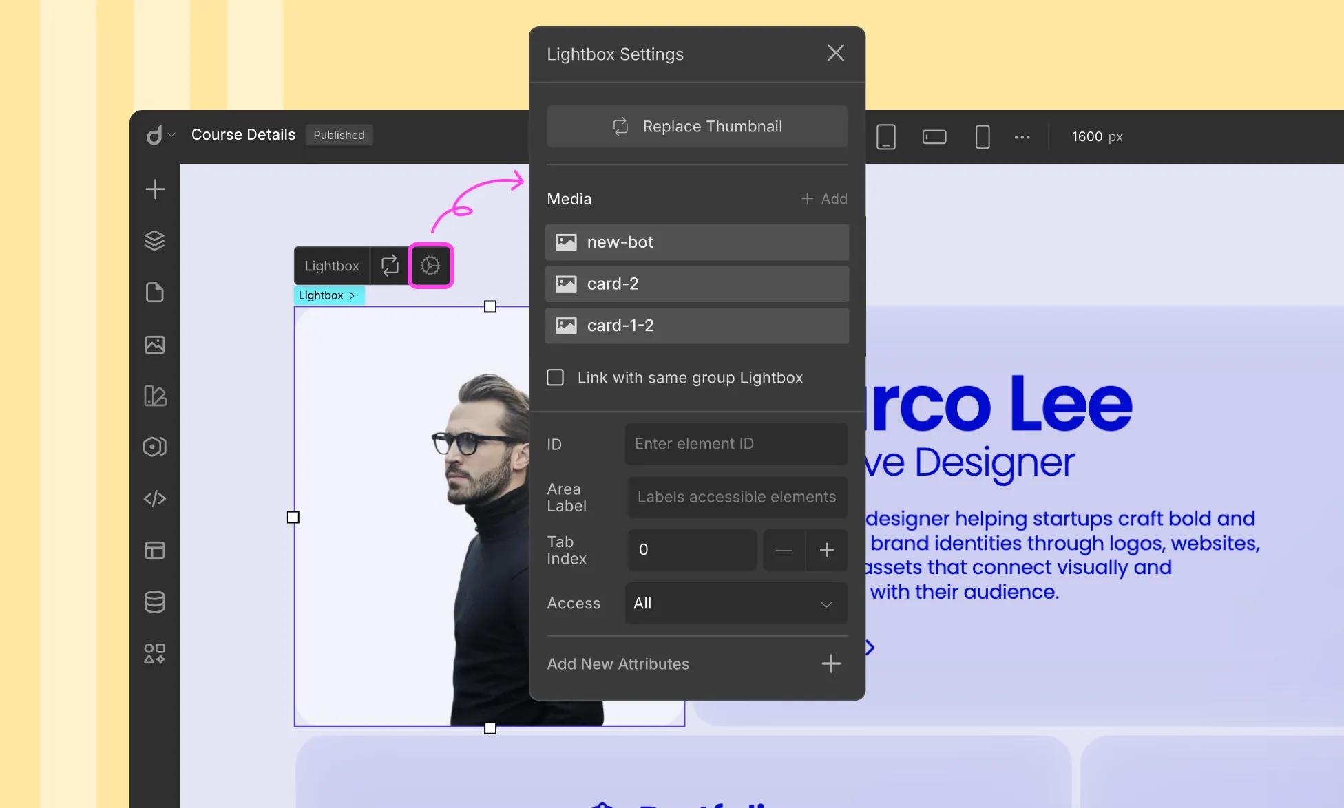 Lightbox Settings in Droip