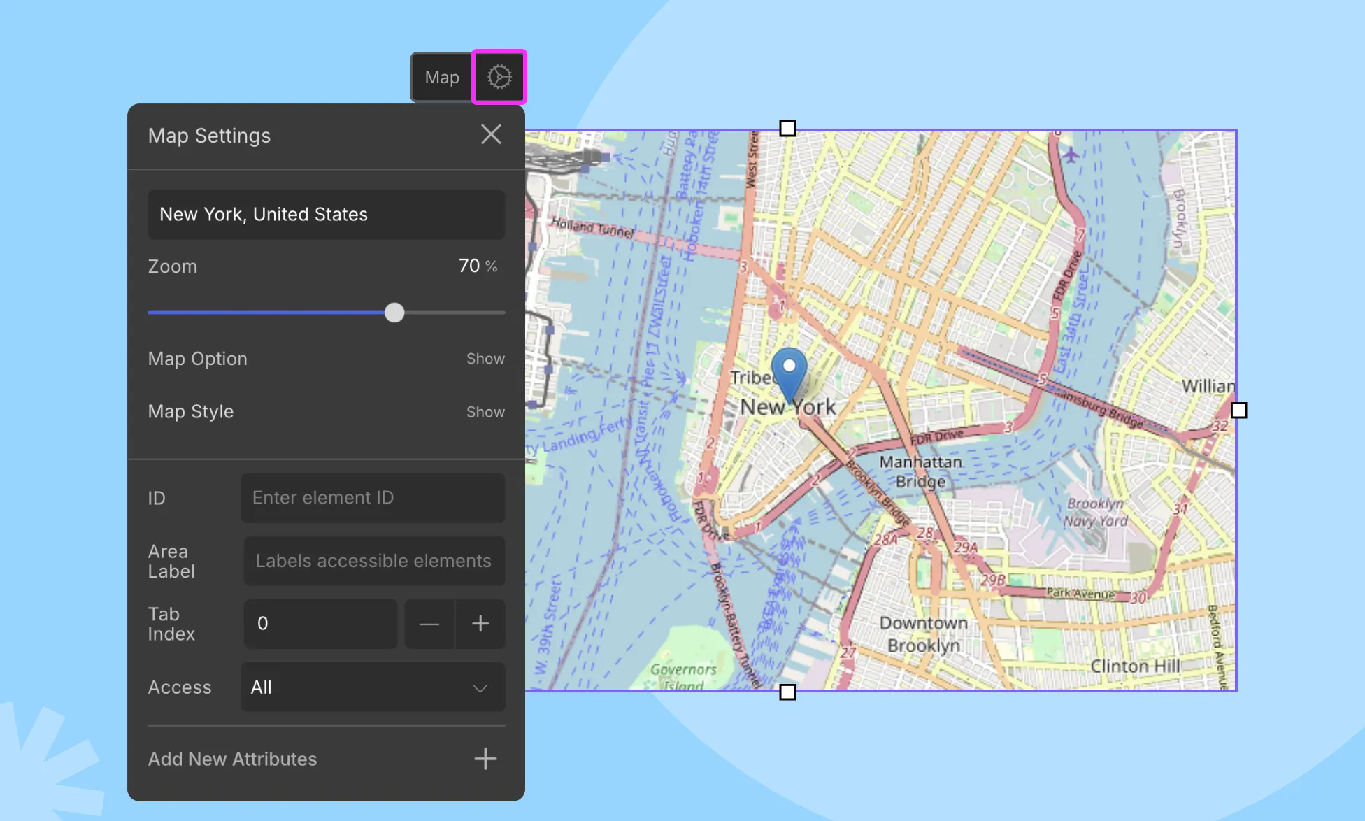 Map settings in Droip