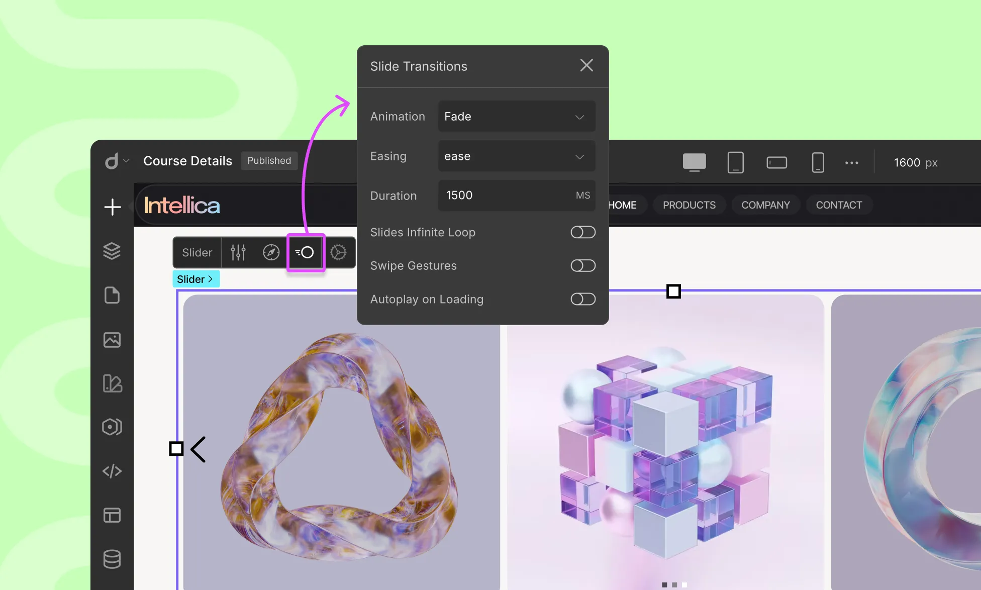 Set Slide Transitions in Droip