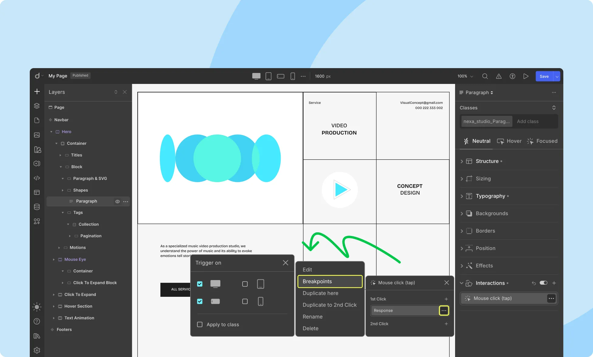 Trigger Animations on Specific Breakpoints in Droip
