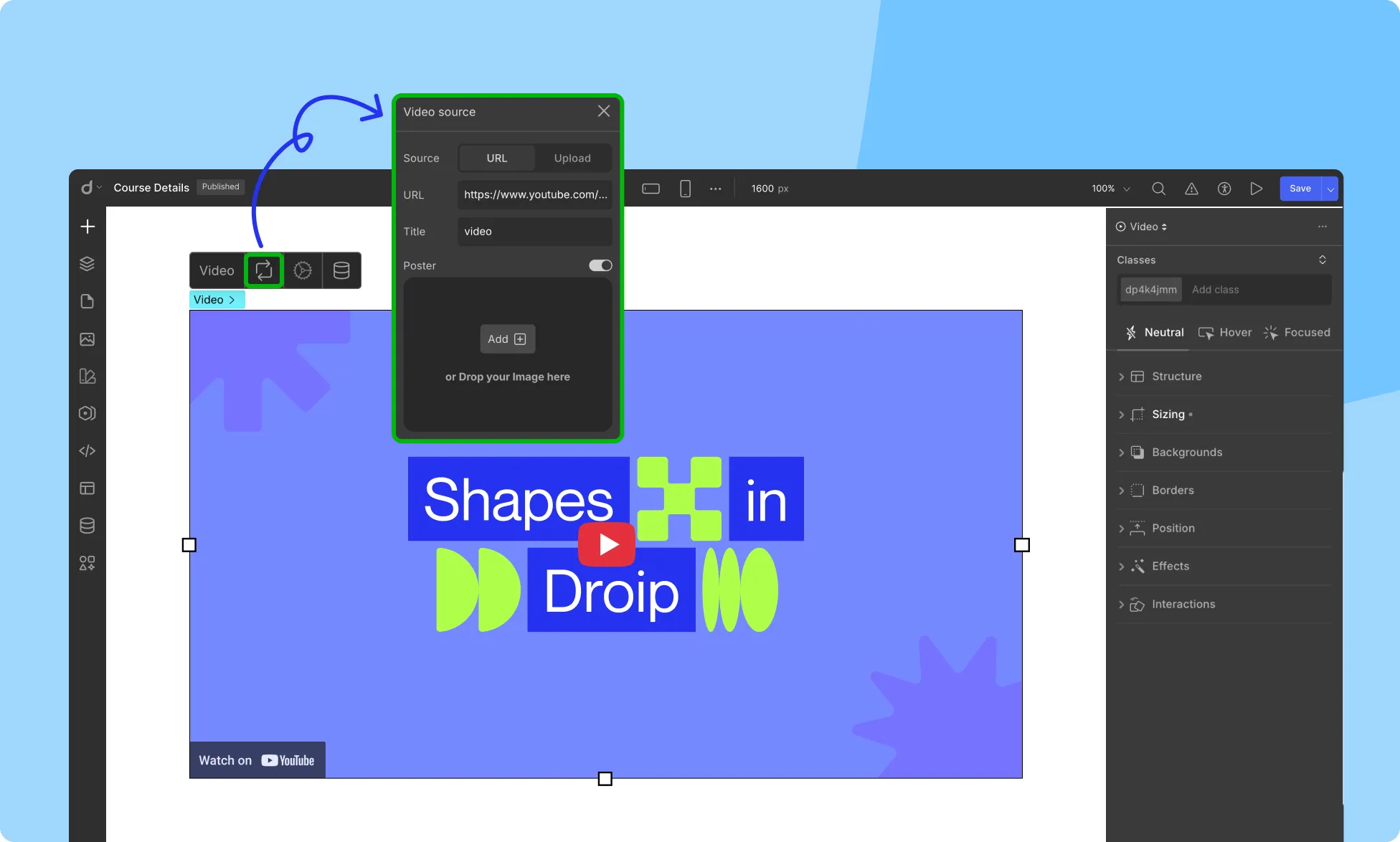 Embedding Videos in Droip
