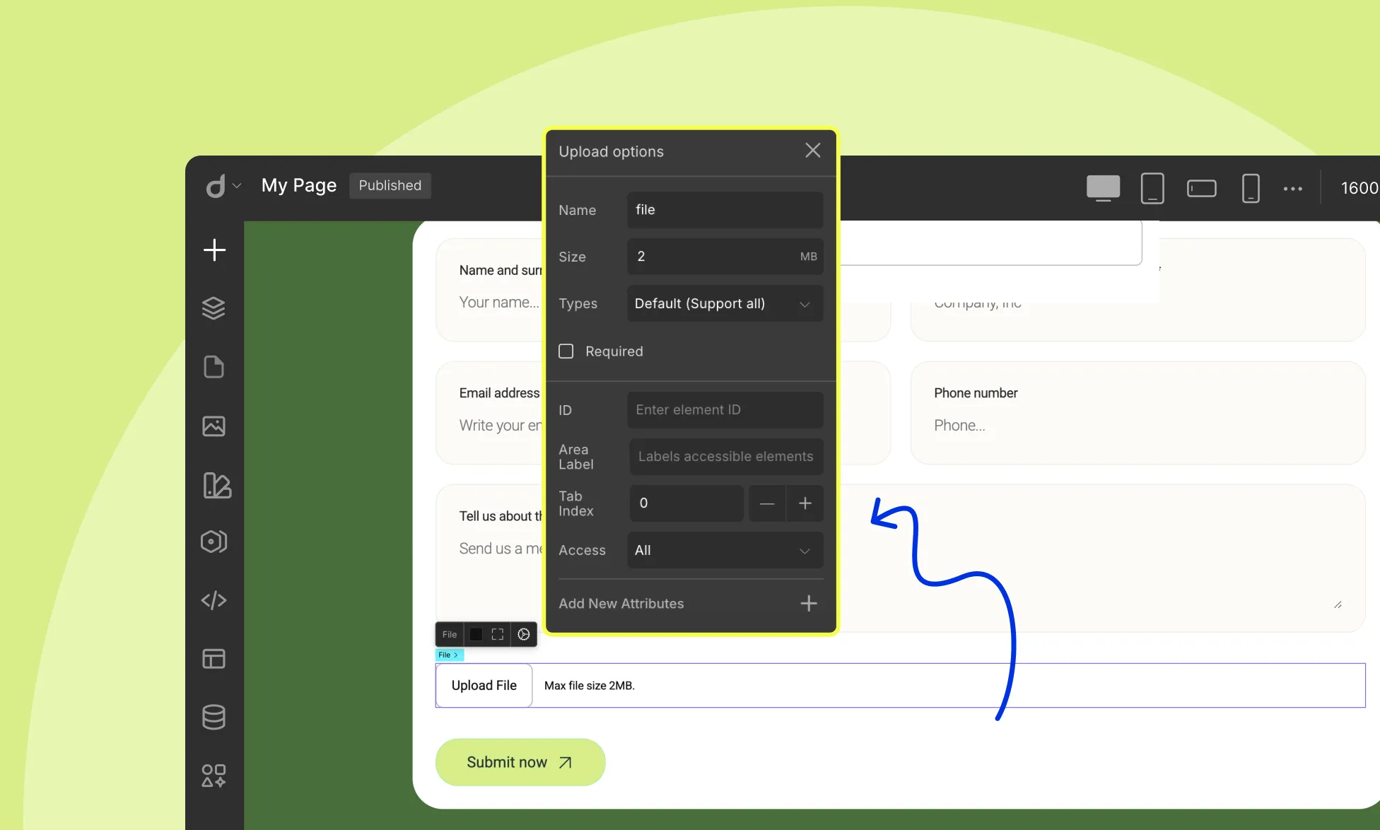 File Upload Options in Droip Forms