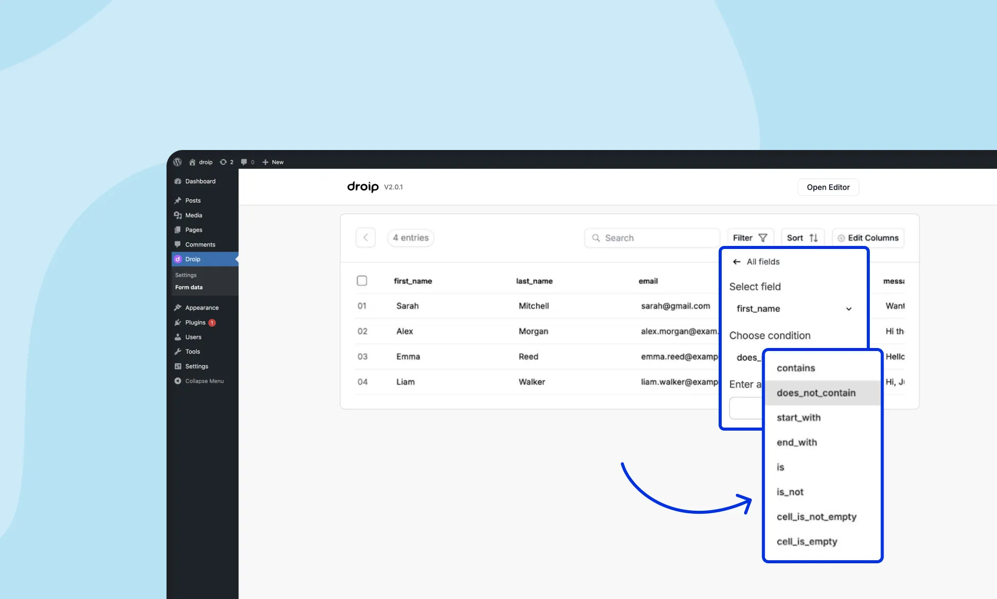 Adding Filter Properties to Filter Form Data