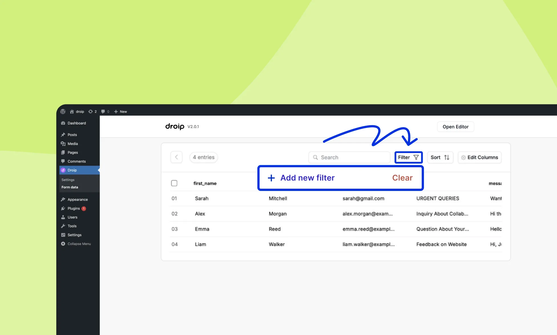 Creating New Filter to Filter Form Data