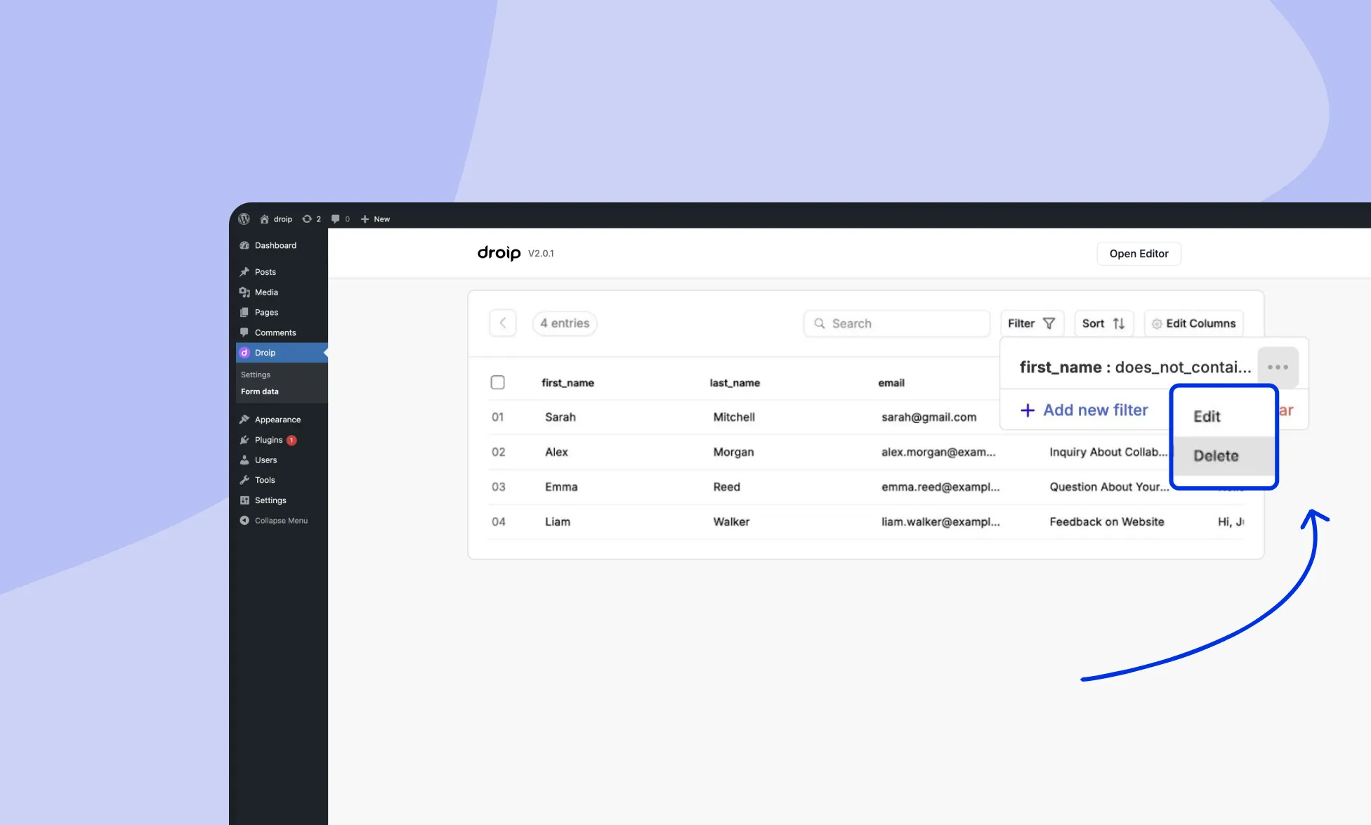 Editing or Deleting Form Filter