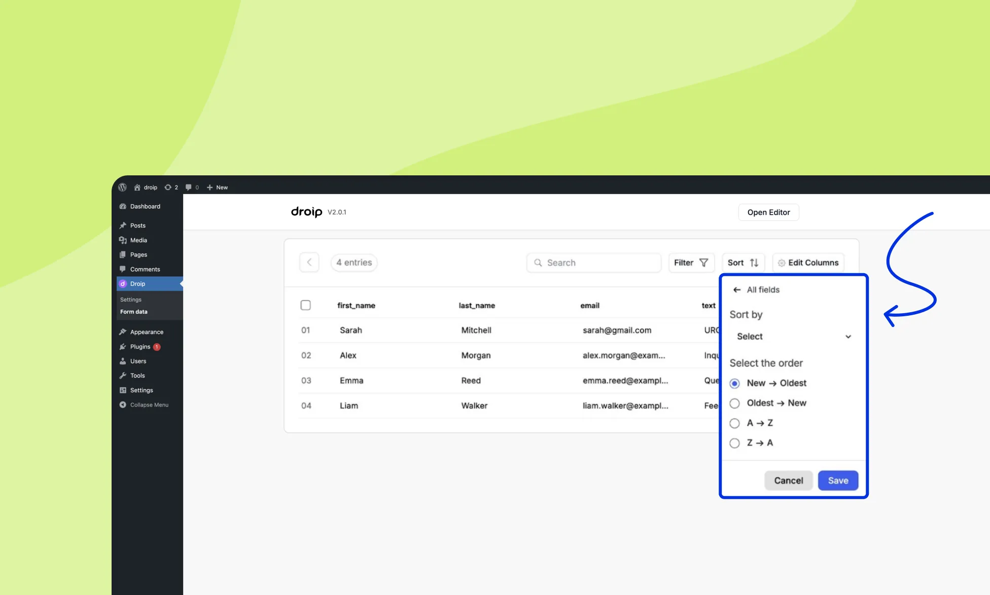 Sorting Form Data in Droip