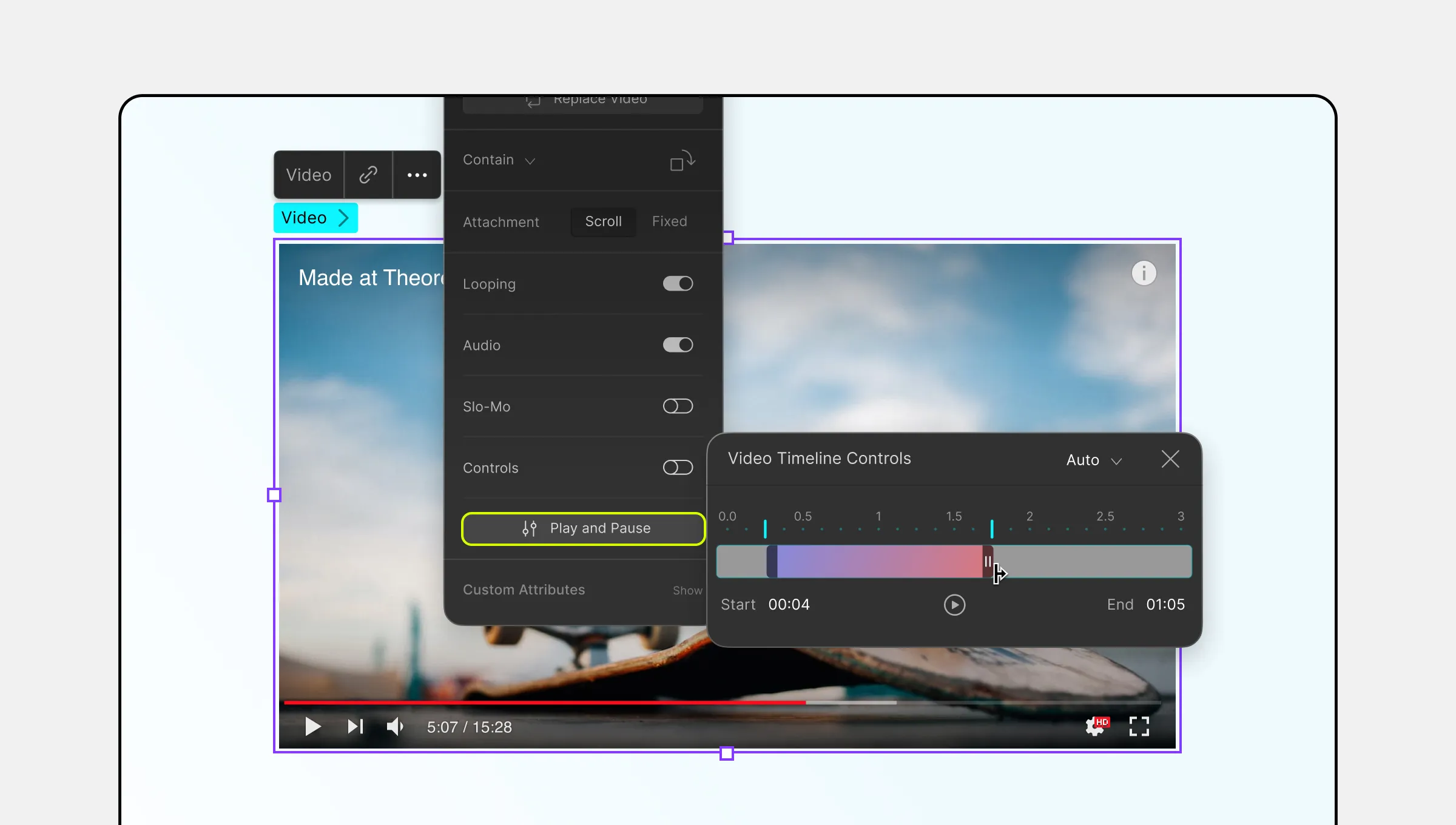 Play and pause Video settings of Droip