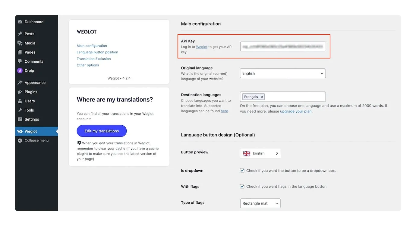 Weglot Main Configuration Settings