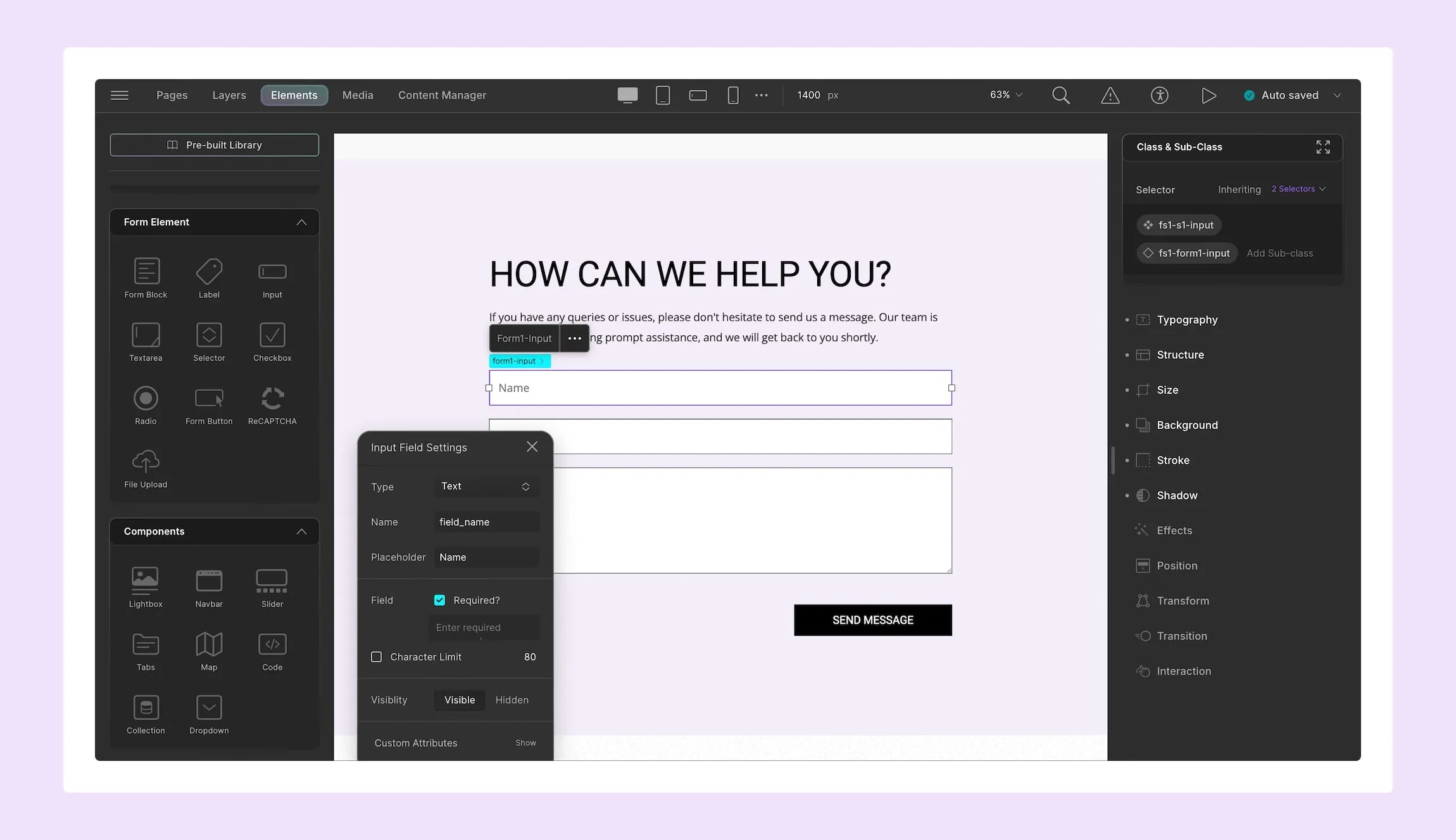 Configure Form Element Settings