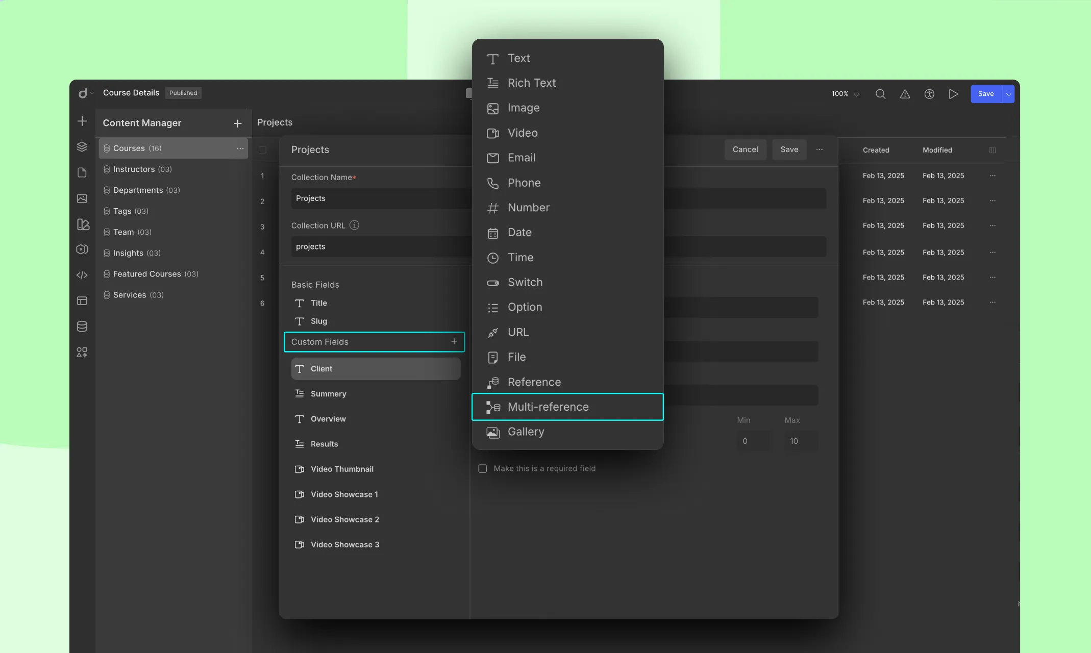 Multi-reference field in Droip
