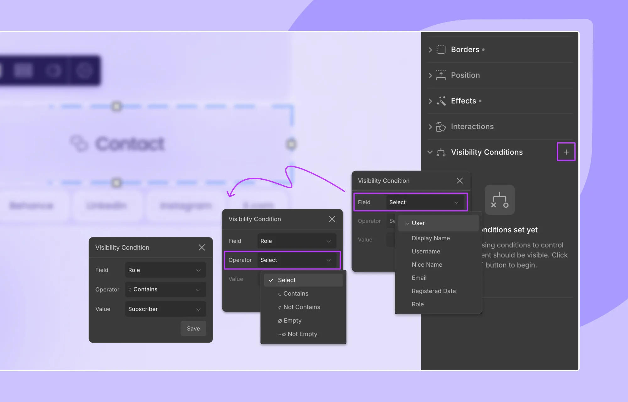 Applying Visibility Conditions in Droip