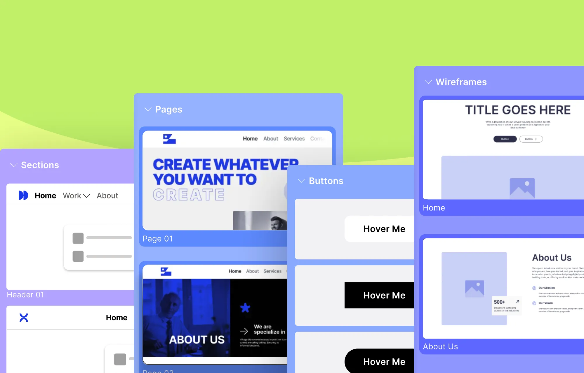 Use Premade Pages, Wireframes, Sections, or Components