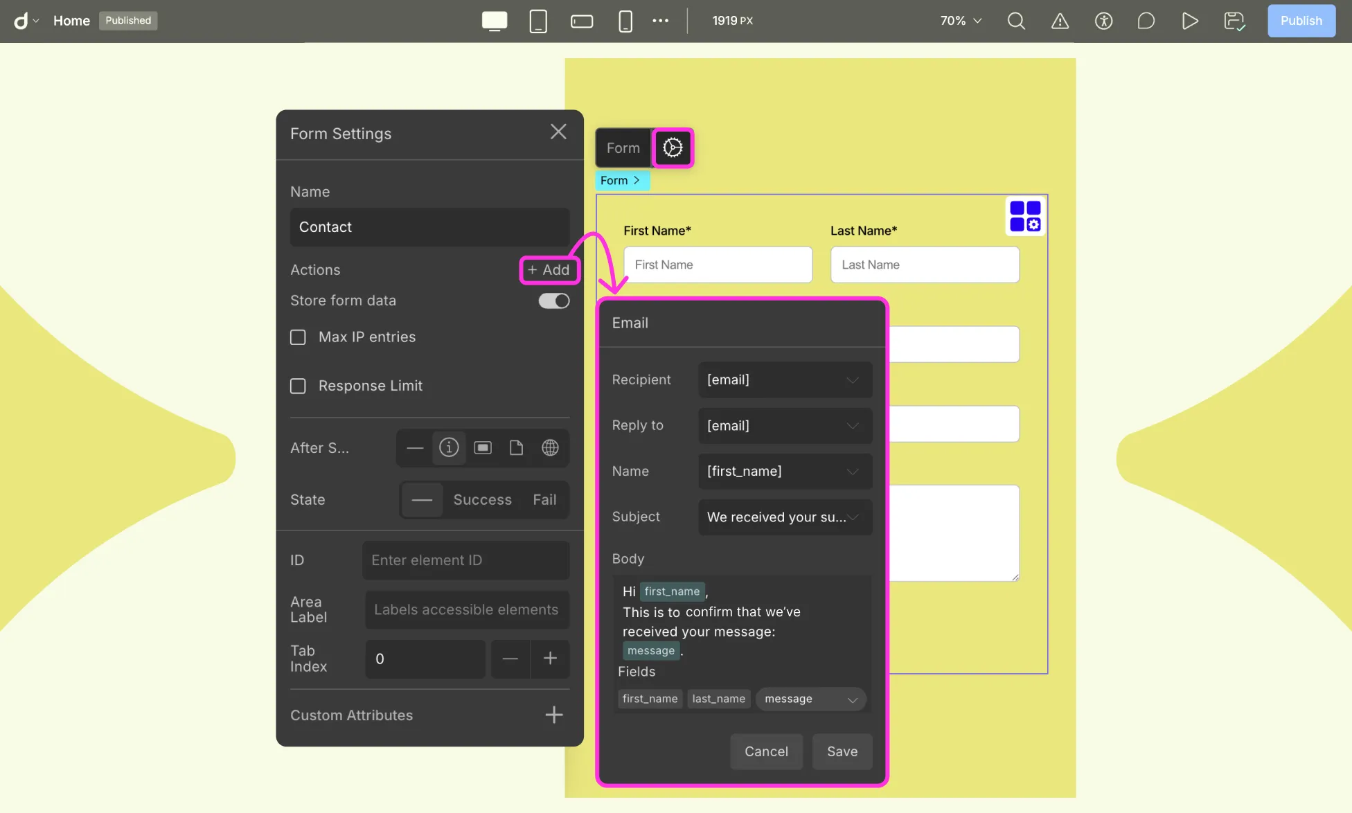 Configuring Droip Form Email Action
