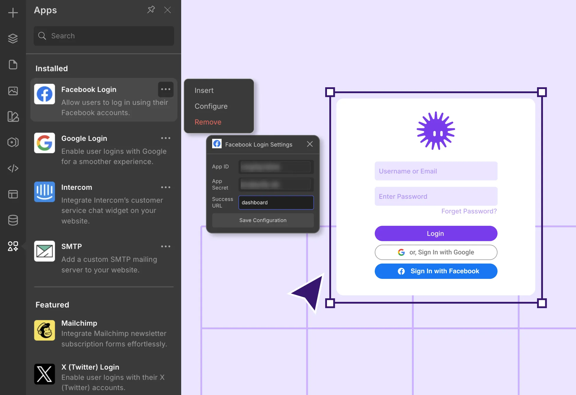 Configure Facebook Login in Droip 